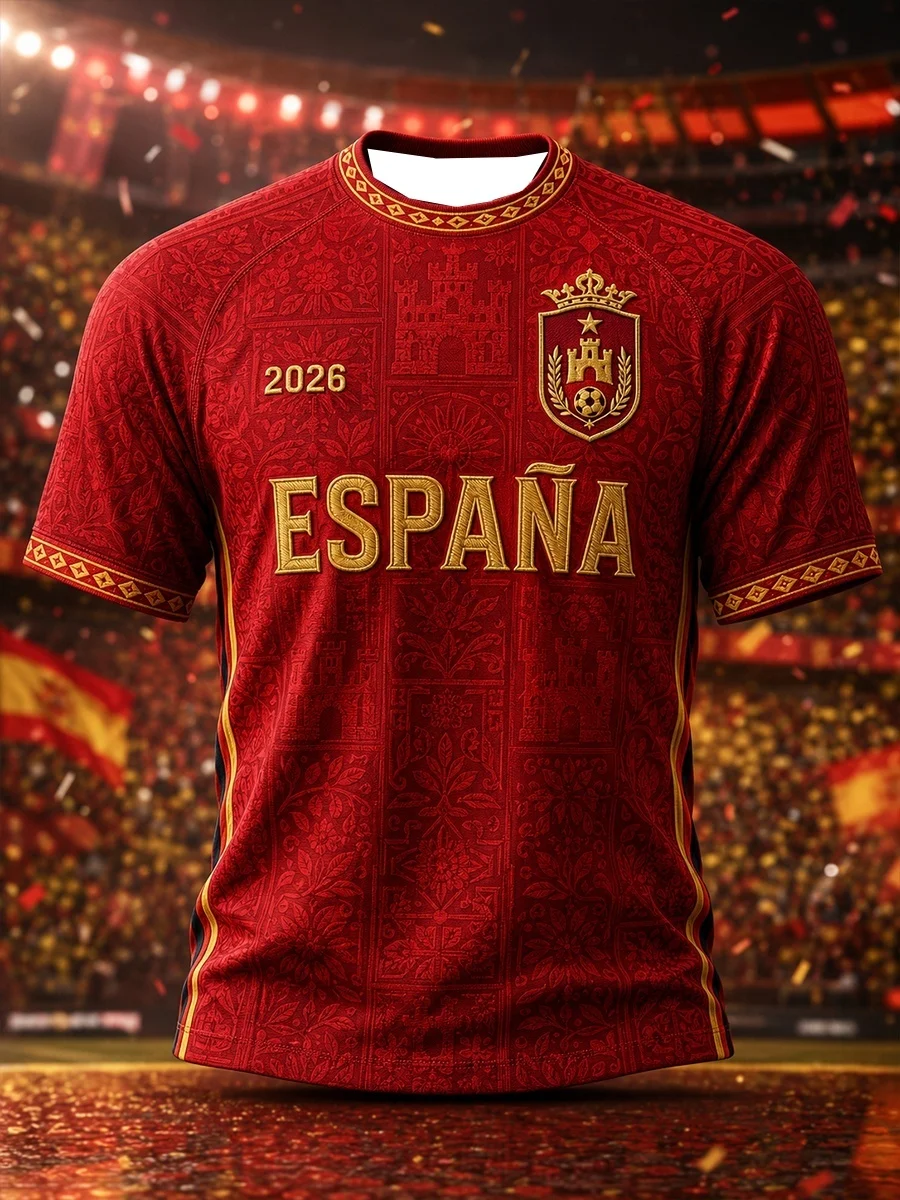 Maillot de football commémoratif de la sélection nationale d'Espagne 2026, T-shirt sportif décontracté 3D à séchage rapide pour homme, idéal pour les fans