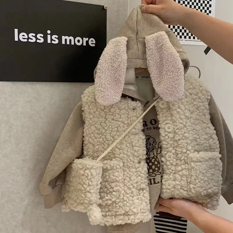 

Girls' Versatile Underlay Set Baby Girl Boy Suit 2023 Winter New Children's Cartoon Lamb Vest Baby Comfortable Letter Underlay
