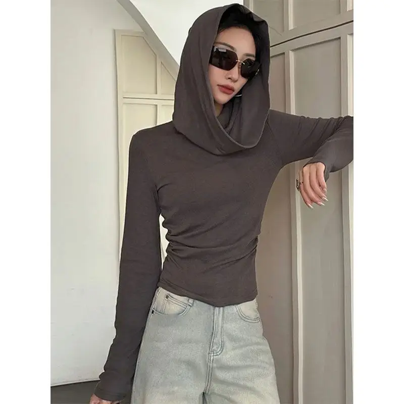 Kimotimo 2026 Autumn New Cowl Neck Long Sleeve T-Shirt Women Design Slim Fit Versatile Chic Base Layer Top Unique