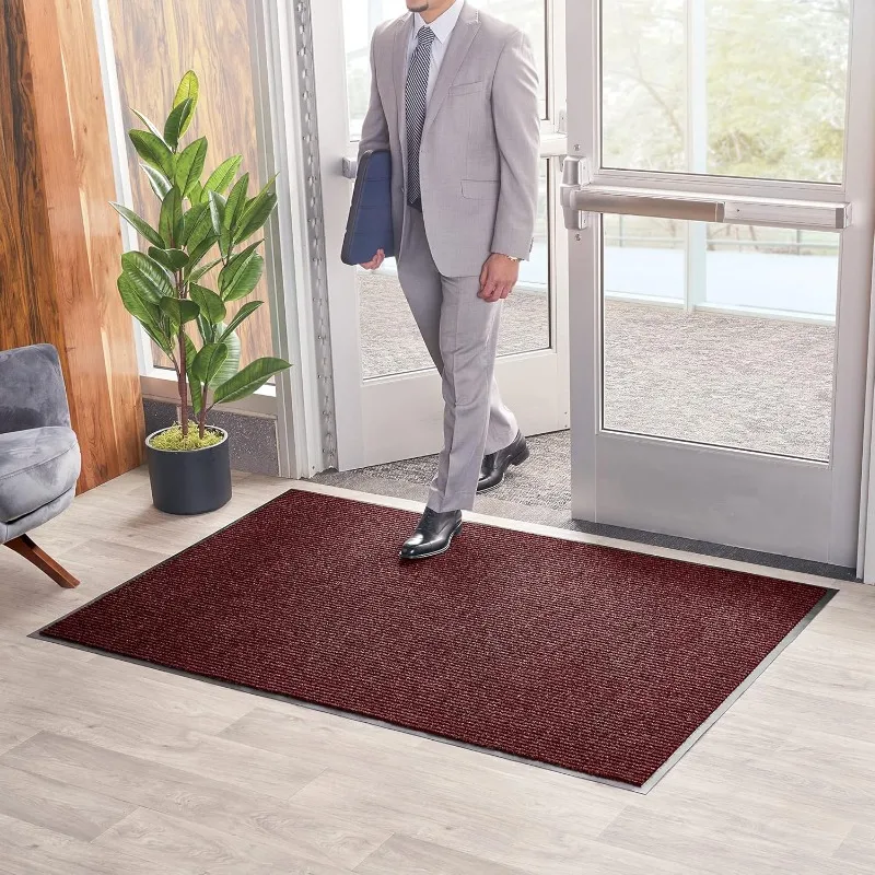 

Consolidated Plastics Brush Dry Indoor/Covered Outdoor Entrance Floor Mat, 3' Width x 6' Length, Red