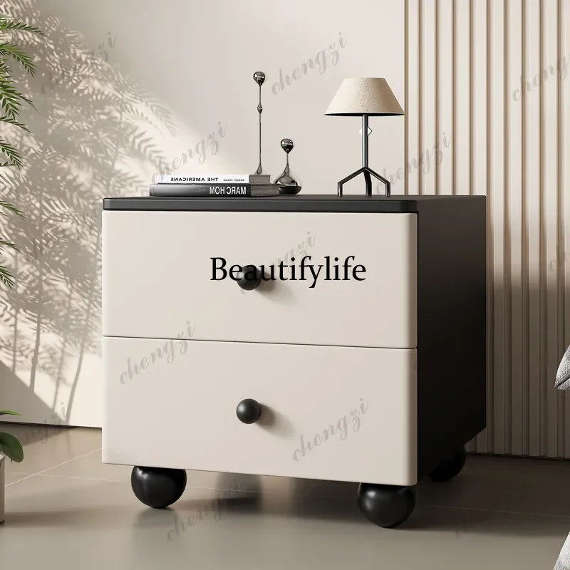 F182 Mesita de Noche Moderna y Sencilla con Cajones, Pequeña y Única, Estilo Mid-Century, Mueble Criado Mudo para el Hogar