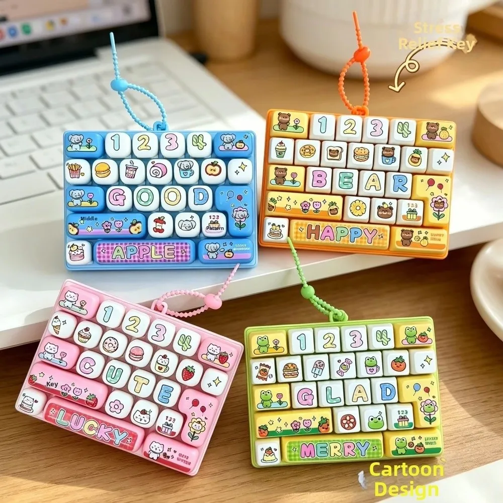 26 Keys Mechanical Keyboard Toy Clear Key Sounds Hangable Stress Relief Fidget Toy Kitten/Elephant/Frog/Bear Prints Gift Toy