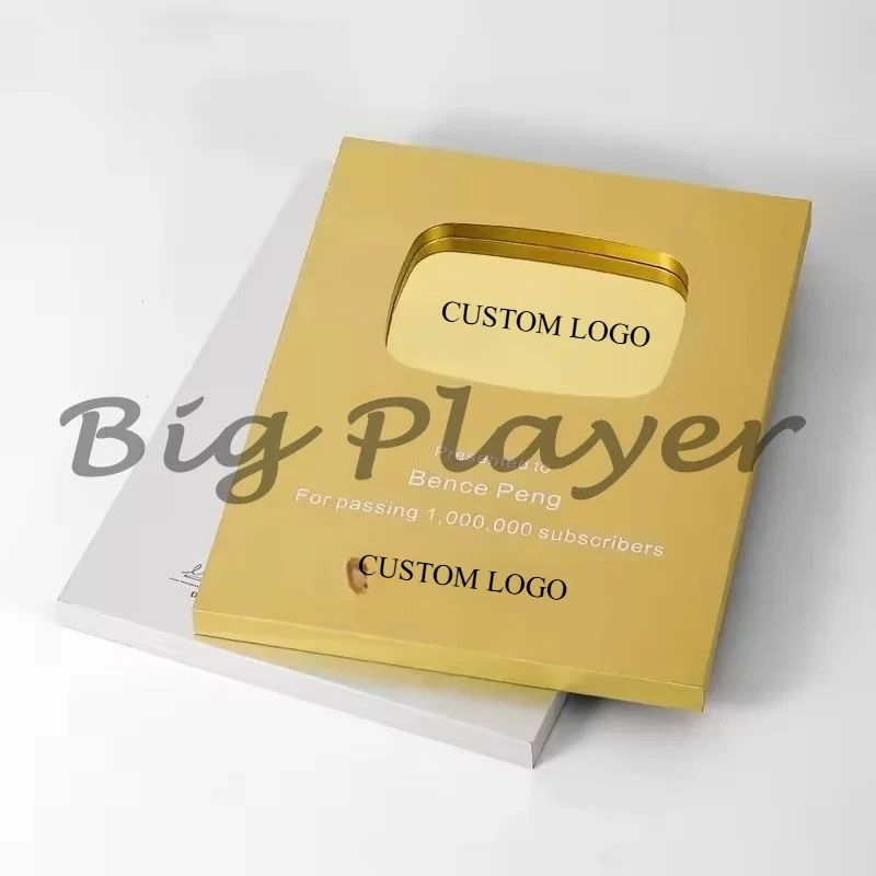 أروع هدية جائزة YouTube، زر تشغيل مخصص، لوحة جائزة معدنية ذهبية فضية