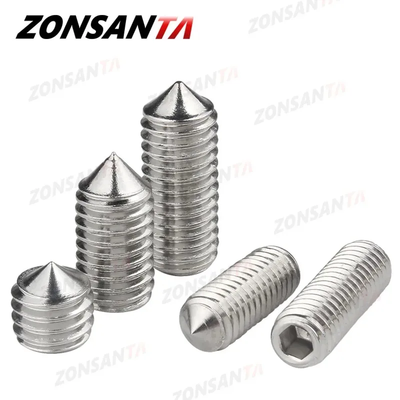 10pcs Hex Hexagon Socket Set Screws M2 M2.5 M3 M4 M5 M6 M8 M10 M12 304 Stainless Steel none head Allen Cup Cone Point Grub Screw