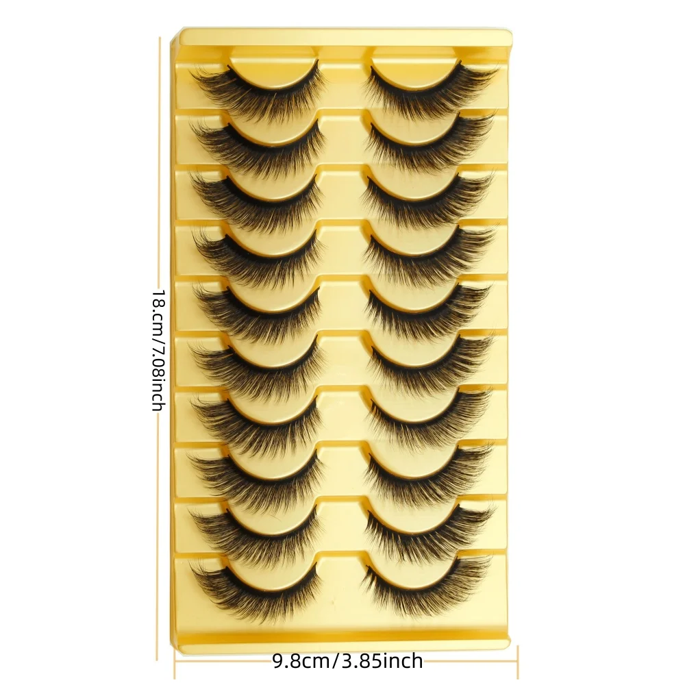 10 pairs of false eyelashes, natural L-shaped cat eye false eyelashes, fluffy eyelashes 3D extension 10 pairs of 16mm eyelashes