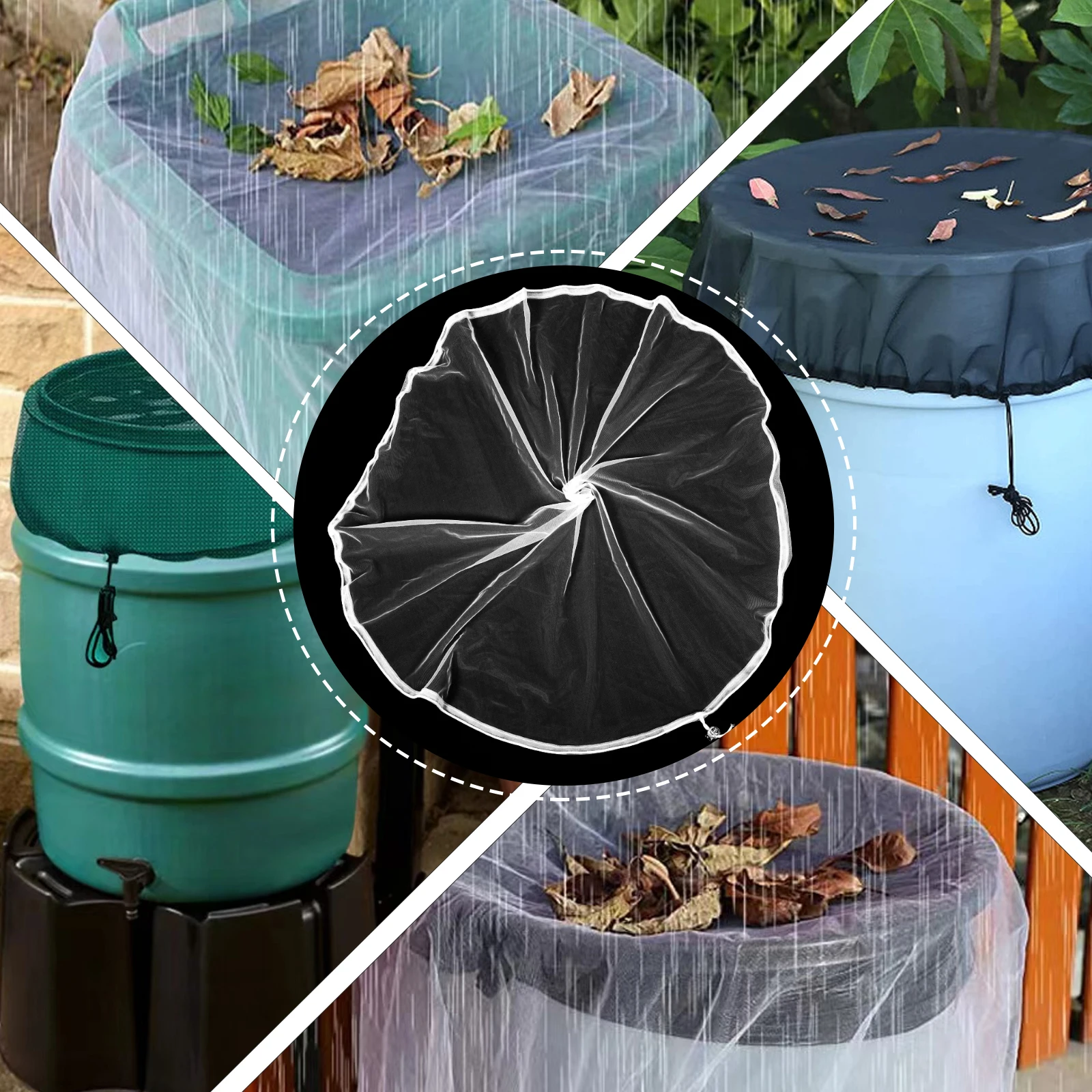 

Rain Barrel Cover 80cm White Cloth Net Anti Leaves Insect Proof Garden Supplies Water Bucket Screen Protective Cover