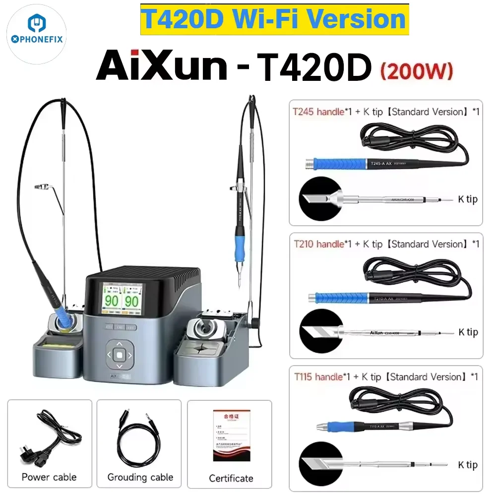 ترقية جديدة JC Aixun T420D WIFI نسخة محطة لحام ثنائية القناة 200 وات متوافقة مع 245 210 115 لرقاقة الهاتف المحمول