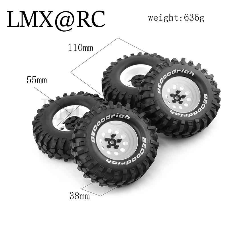 4pcs 1.9 Inch Metal Wheel Rim 90 100 110mm Rubber Tire For 1/10 RC Crawler Car TRX4 SCX10 D90 CC01 YIKONG 4102 4103