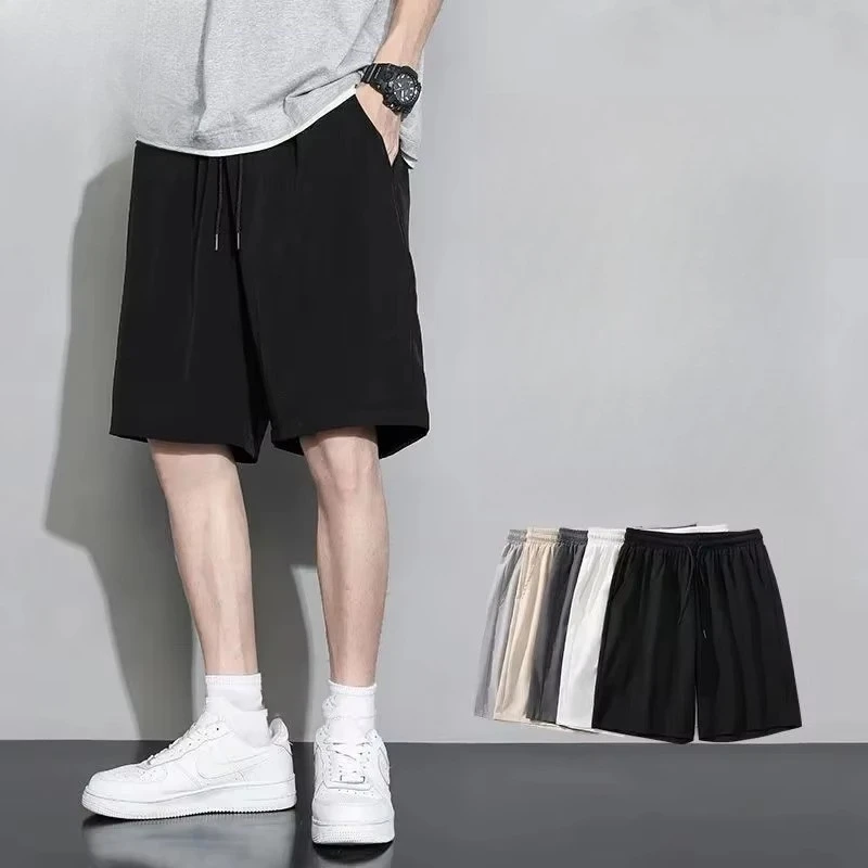 

All-season loose-fitting men's mid-rise athletic shorts, lightweight black and multi-color casual pure cotton streetwear shorts