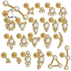 1PC Surgical Steel Gold Plated Threadless Medusa Piercing Labret Lip Ring Cz Ear Cartilage Tragus Helix Daith Piercing Jewelry