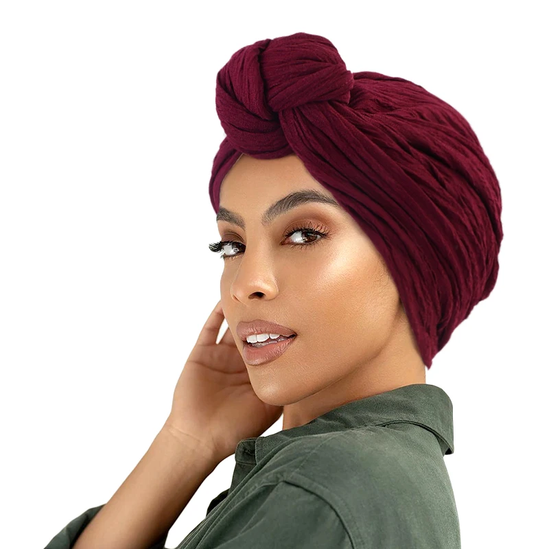 New Women Stretch ruffle Turban Top Knotted Twisted Hairband Female Muslim Indian Hats Bonnet African Chemo Cap Hair accessories