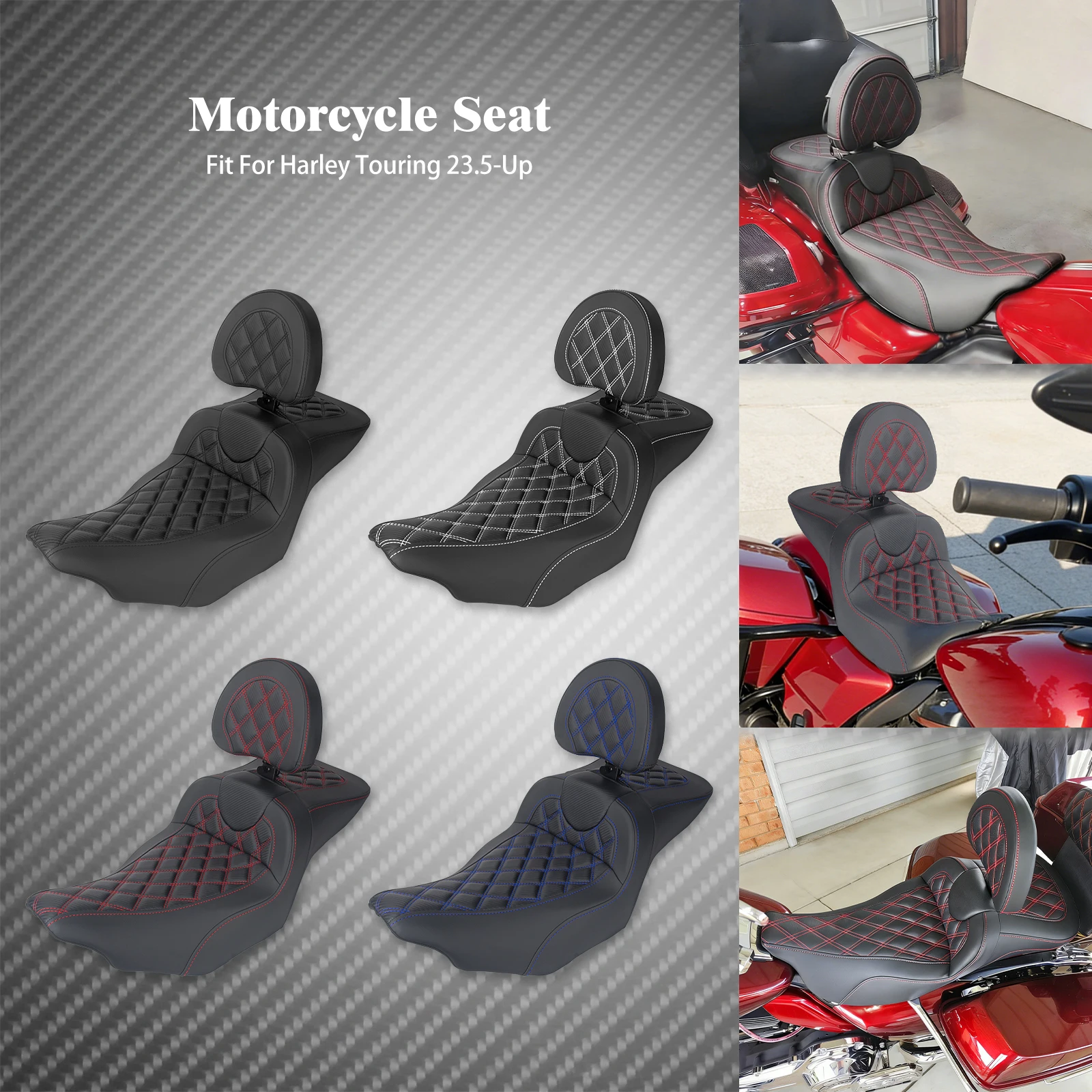 Motorcycle Two Up Seat With Backrest For Harley Touring 2023.5-Up Road King Street Glide Ultra Limited CVO Driver Passenger Seat