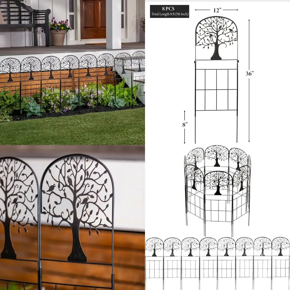 

Decorative Metal Garden Fence Panel, 36 x 8', Animal Barrier, No-Dig Landscape Edging for Flower Beds and Lawns