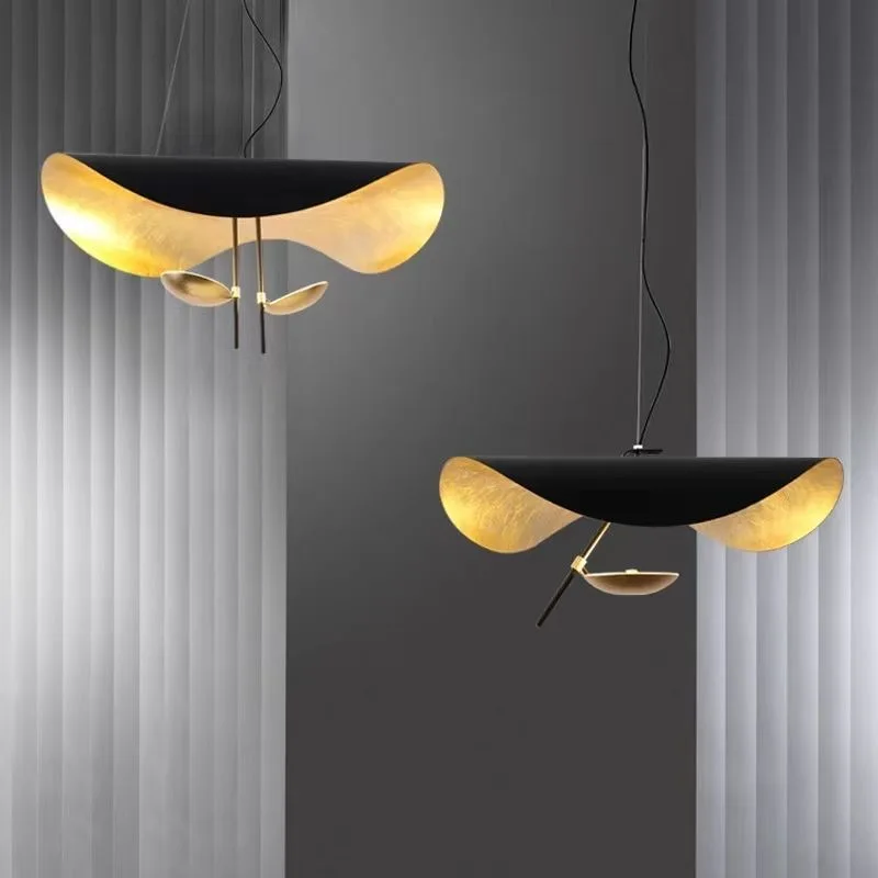 Lampe LED suspendue feuille d'or, simple et moderne, luminaire décoratif d'intérieur, idéal pour une salle à manger, un salon ou une chambre à coucher