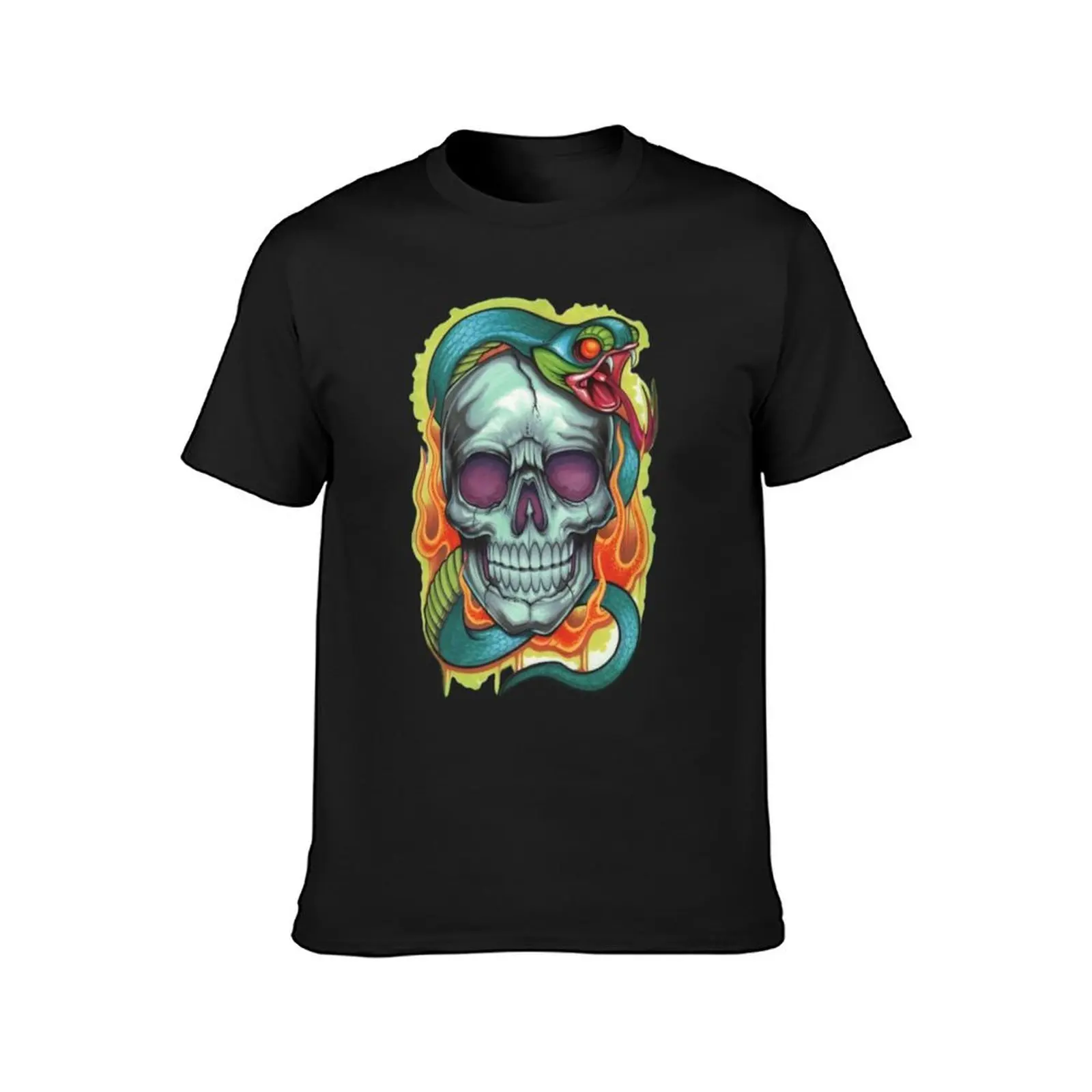 Snake with flaming skull T-Shirt summer tops cute tops korean fashion men t shirts