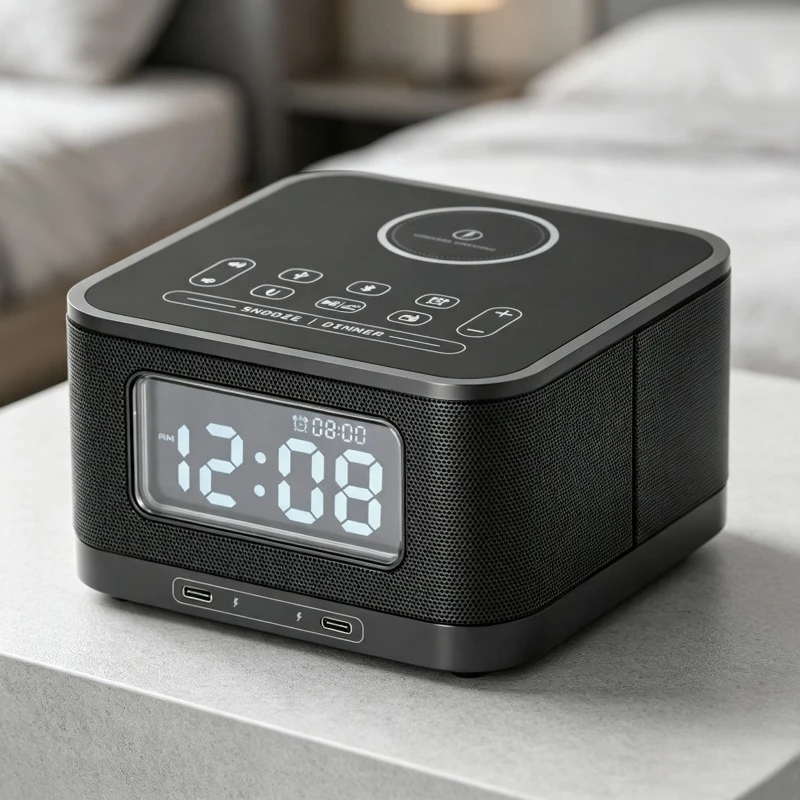 HS1-PD Multifunction Wireless Fast Charging Bluetooth Speaker Alarm Clock with FM Radio for Phone