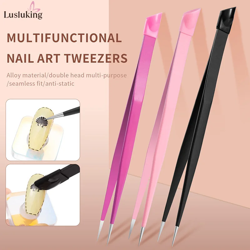 Double Headed Tweezers Multi-Use Tweezers Silicone Pressing Head Nail Clipping Tool Take Sticker Tape Crystal Manicure Tools