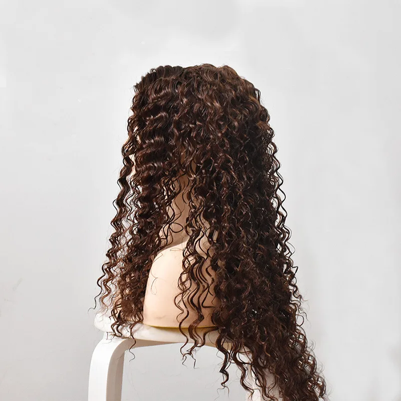 여성용 가발 중간 길이 곱슬머리 중앙 가르마 브라운 아프리칸 작은 컬 고온 실크 가발
