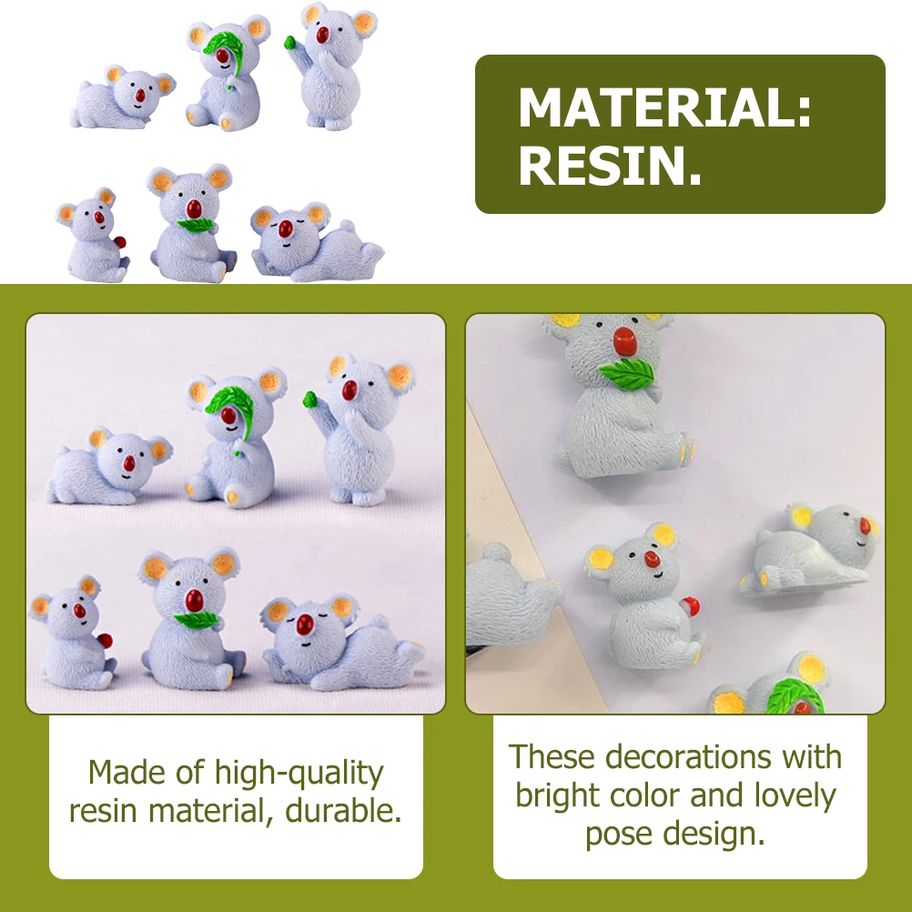 

6 Pcs Resin Bear Figurines Grey Mini Animal Decorations for Desk Micro Landscape Aquarium Gardening Supplies