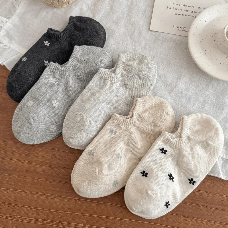 Women Socks Fashion Cotton Spring Summer Cute Flower Low Cut Socks for Women Korean Style Casual Invisible Soks