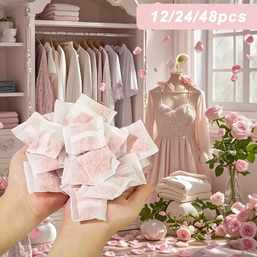 12/24/48pcs Scented Closet Sachets, Moisture‑Proof Deodorizer, Long‑Lasting Floral Fragrance Bags for Home & RV Wardrobe