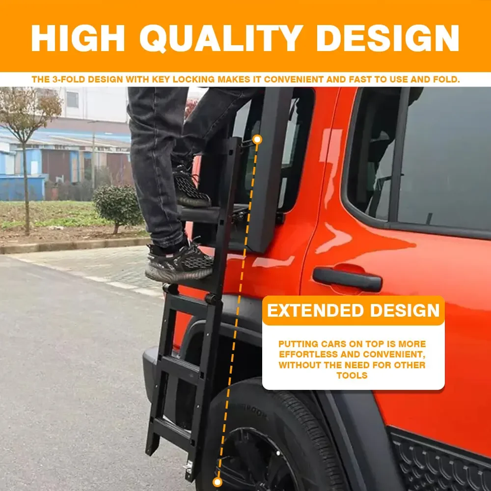 

For Toyota Land Cruiser Prado LC250 Special Accessories Foldable Liftable Stainless Steel Roof Ladder