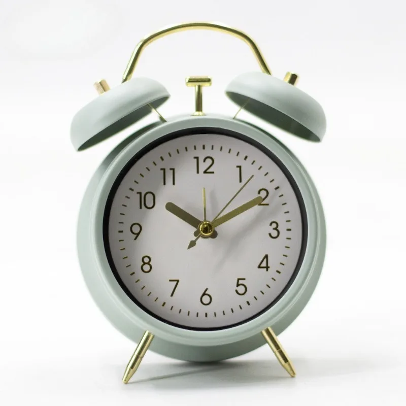 Creative Decorative Fake Bells Electronic Quartz Alarm Clock 4-inch Metal Table Clock Students Get Up Bedroom Bedside Ornaments