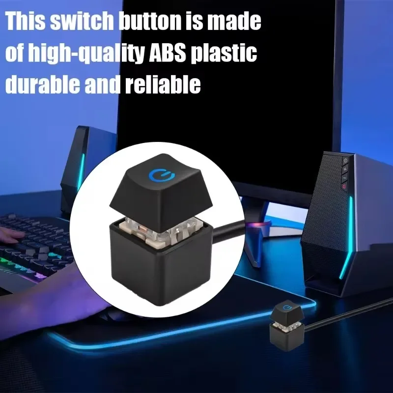 Pushbutton Desktop Switch Blue LED Lights PC Motherboard External Start Power Button with 1.8m Extension Cable for Home Office