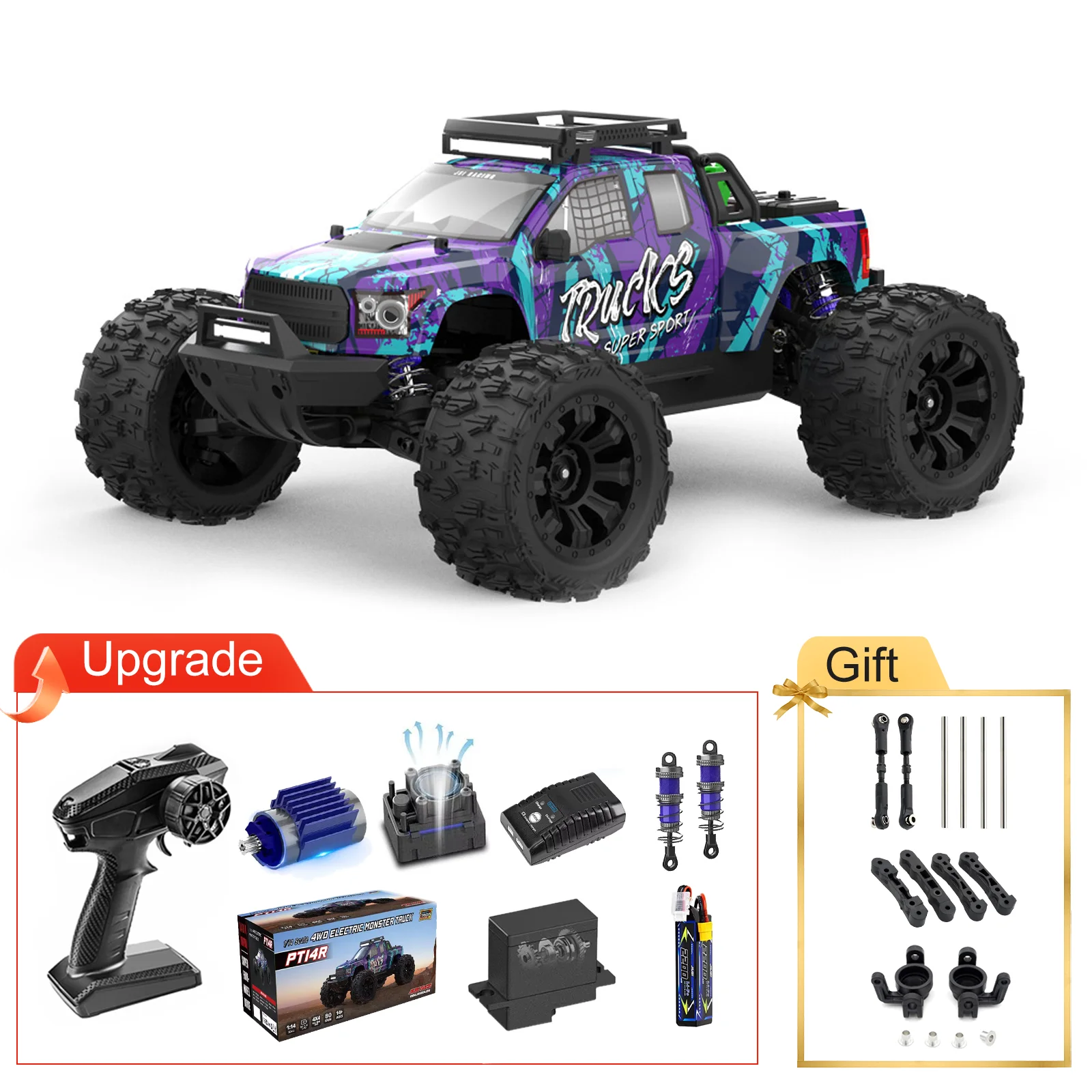 

JIUSI PT14R 1/14 RC Car 80km/h High Speed Off-road RC Truck Brushless 2.4G Remote Control 4WD 3S 35C 2200mAh