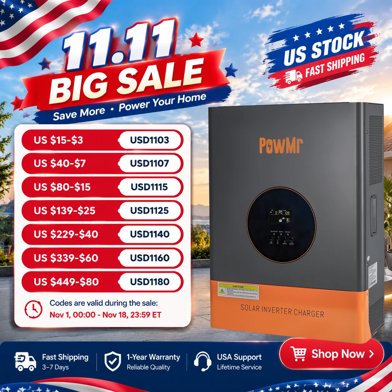PowMr Low Frequency 48V Solar Inverter Charger 5KW 10KW Split Phase 110V/220V Pure Sine Wave Inverter with 105A MPPT Charging Current Built in BMS Comms AC/DC Dual Charge Protections for Industrial and Commercial Premises