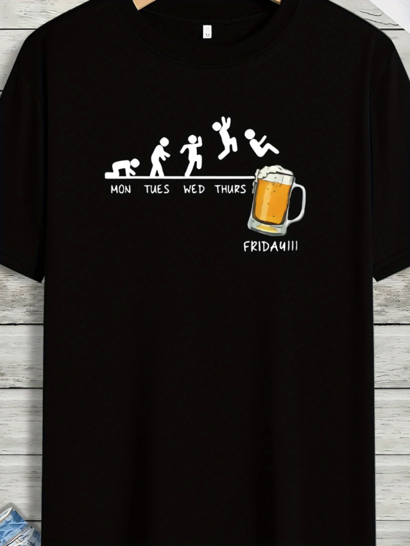 Camiseta con estampado gráfico para hombre, diseño de "MONDAY to FRIDAY", cuello redondo informal, manga corta, tejido de algodón de secado rápido, ideal para el día a día