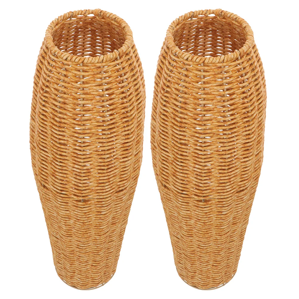 

2Pcs Imitation Rattan Tall Floor Vase Decorative Flower Holder Simple Elegant Woven Home Decor Rustic Style Decorative Vase