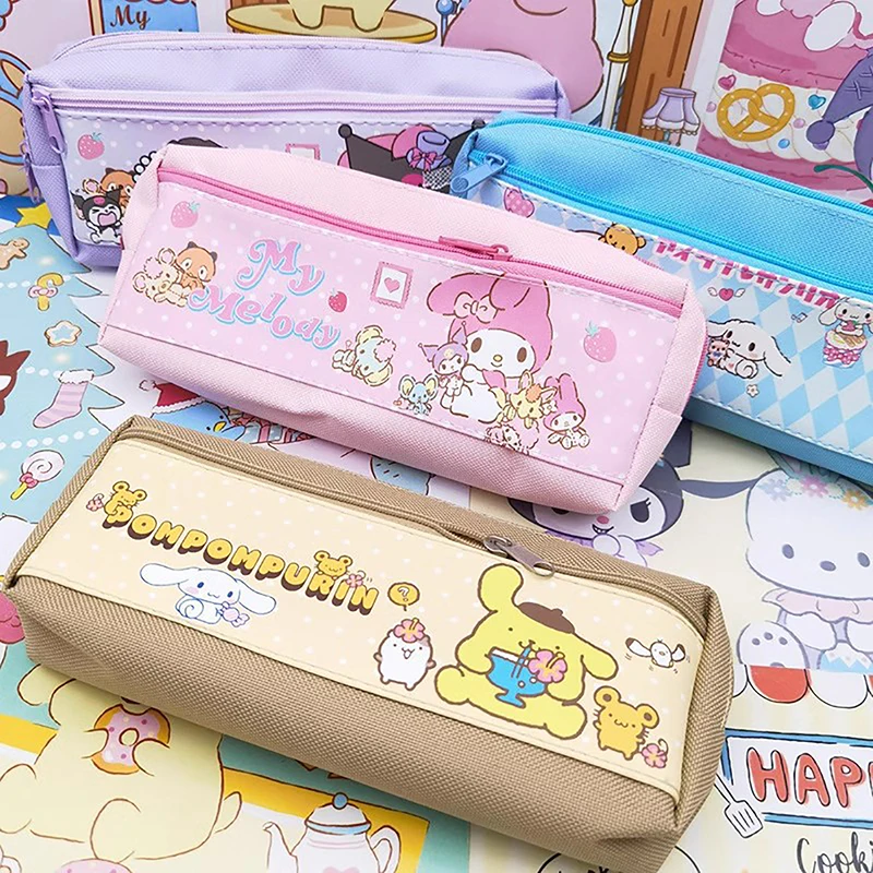 Sanrio Pencil Case Kuromi Cinnamoroll Melody Pu Kawaii Cartoon Pencil Bag Student Stationery Box School Supplies Children\'s Gift