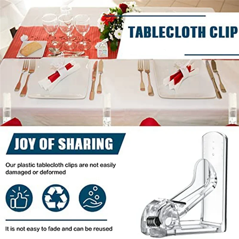 Clear Tablecloth Clips Plastic Table Cloth Clips for Hom Picnic Dinging Room Indoor and Outdoor Party Tablecloth Fix