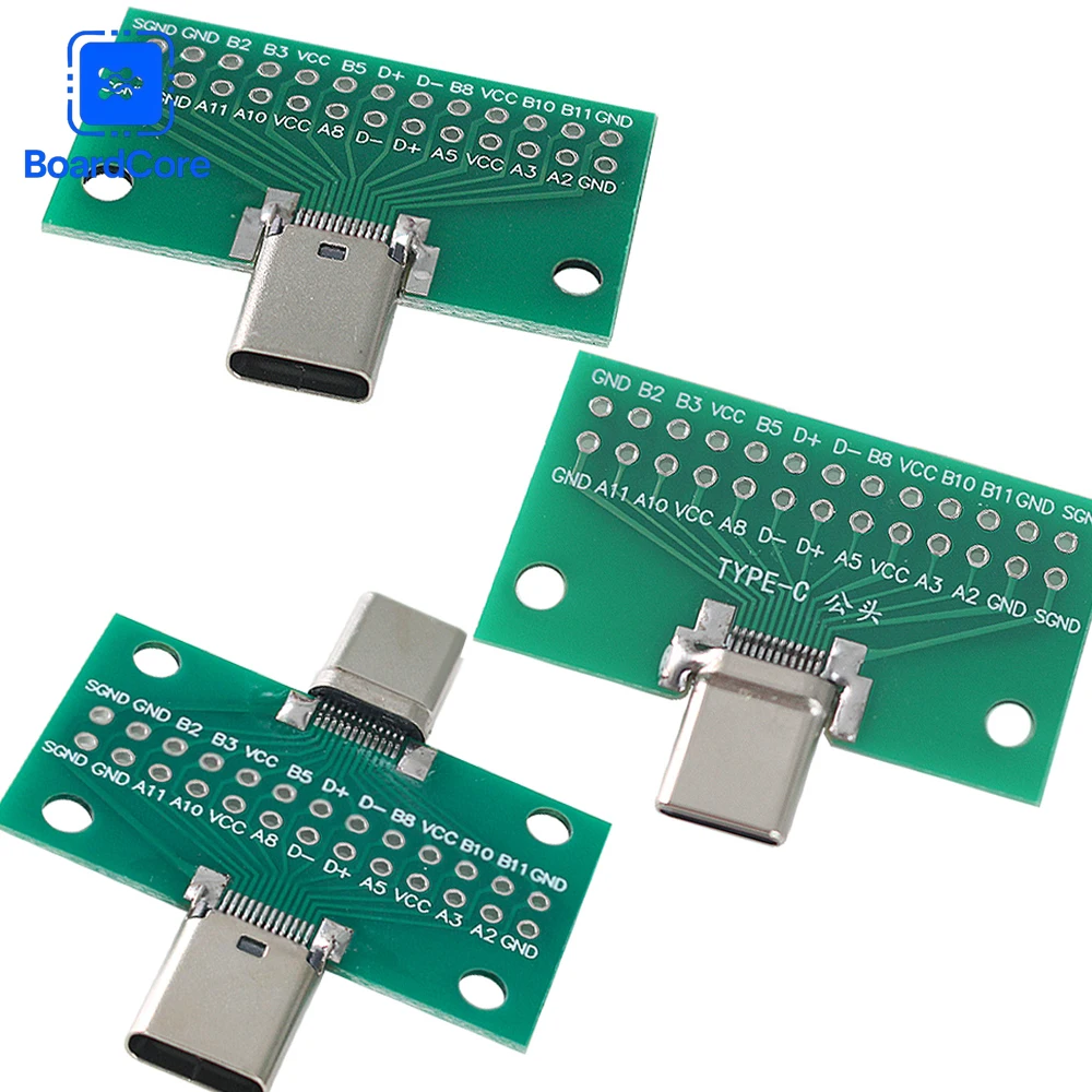 2PCS Type-C Male To Female Adapter Test Board Type-C Male/Female PCB Board 24Pin 2.54mm Connector Socket PCB Universal Converter