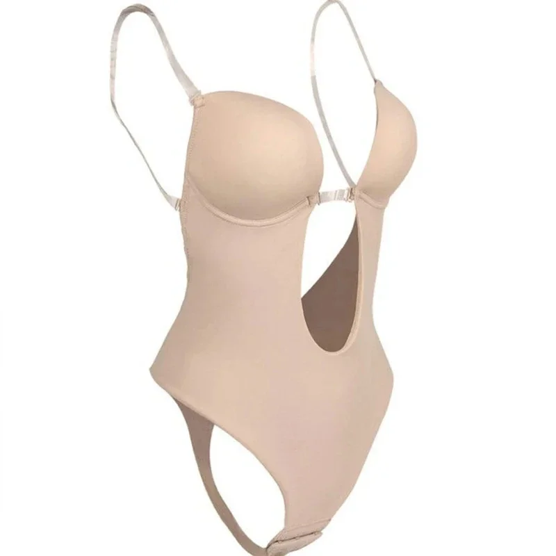 Invisible Shaper Bra Bodysuit Corset Backless Deep V-Neck U Plunge Thong Waist Trainer Clear Strap Padded Push Up Shapewear image 5