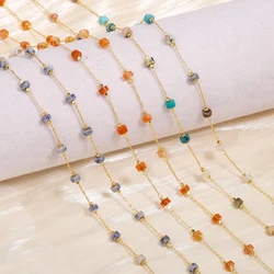 1Meter Gold Color Copper Thin Chain Red Purple Agate Wheel Stone Beads Chain for Jewelry Making Handmade DIY Bracelet Women Gift