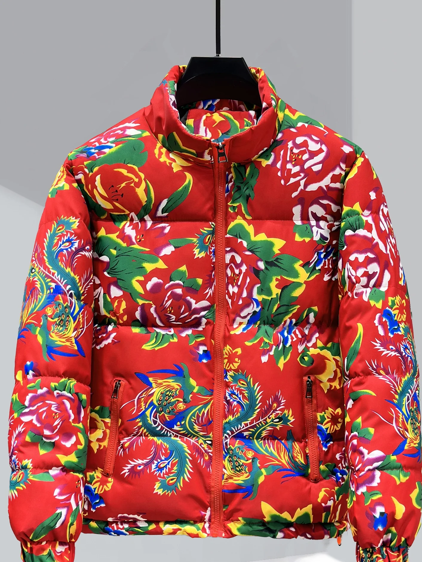 

Thiened Cotton Padded Jaet And Pants Set for Men And Women Warmth Floral Print Winter Clothes Youth Sle Cleanfit Zipper