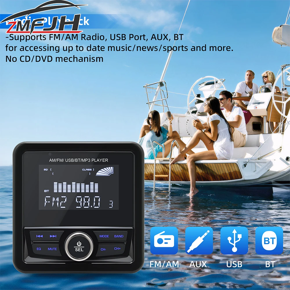 

Marine Radio Boat Stereo MP3 AM FM Radio Media Audio Player Bluetooth-compatible Waterproof Marine Radio Speaker For Yacht ATV