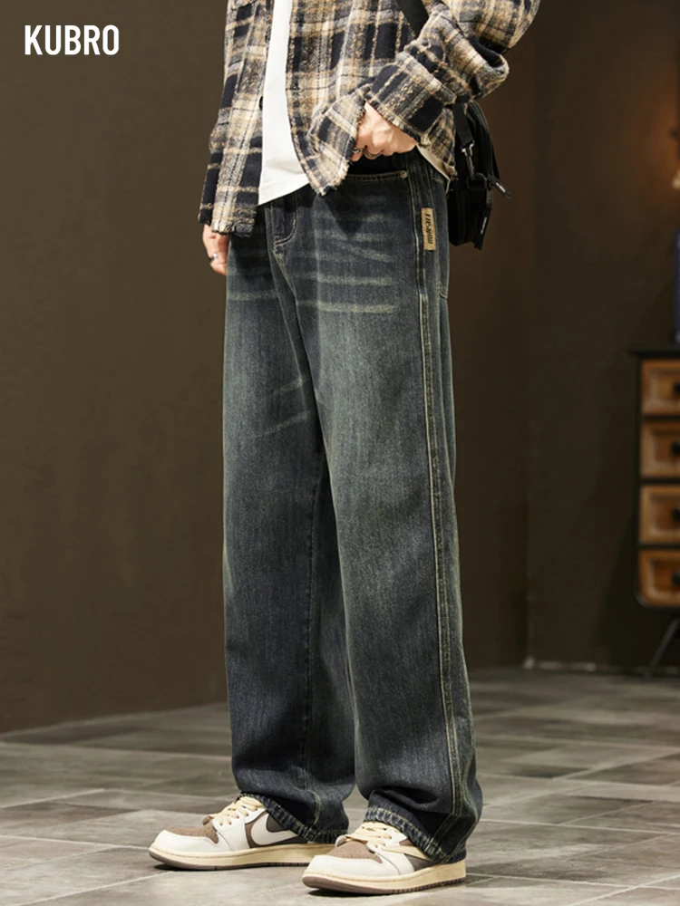 Streetwear Vintage กางเกงยีนส์ผู้ชายบุคลิกภาพใหม่บางแฟชั่นหลวมกางเกงสบายๆตรงกางเกงยีนส์กว้างชาย