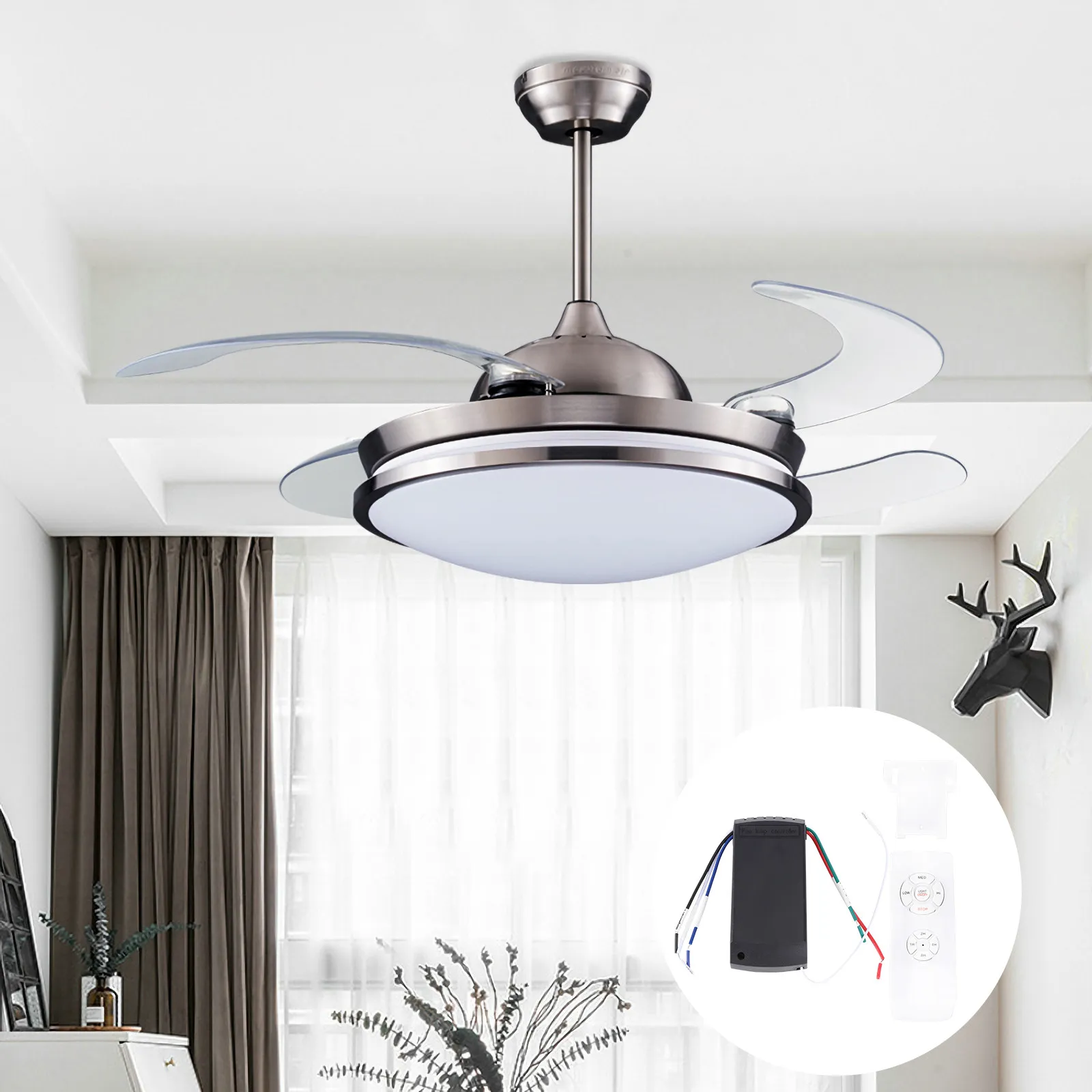 Ceiling Fan Light Remote Control Kit Converts Standard Fan to Smart Wireless Control 30M Range Easy Wall Mount Holster Rubber