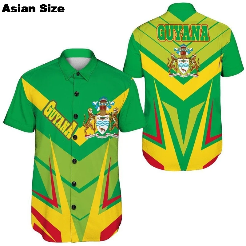 

Guyana Flag Map Graphic Shirts For Men Clothes Casual Hawaii Short Sleeve Shirt Guyanese National Emblem Lapel Blouse Tops