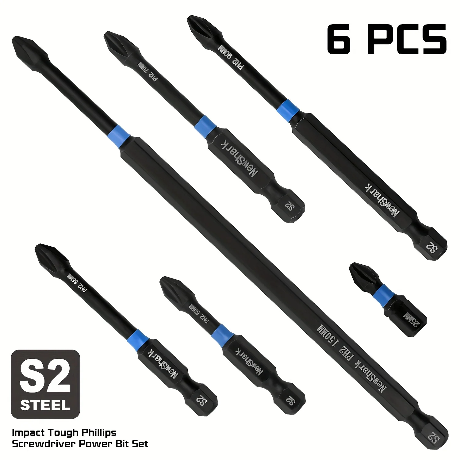 

6-Piece Magnetic Screwdriver Bit, S2 Alloy Steel Anti-Slip Long Drill Bits, 1/4 Hex Shank, Fine Tooth Design, Strong Magnetism