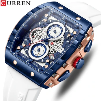 CURREN top brand mens watches luxury square quartz wristwatch waterproof luminous chronograph watch for men date clock