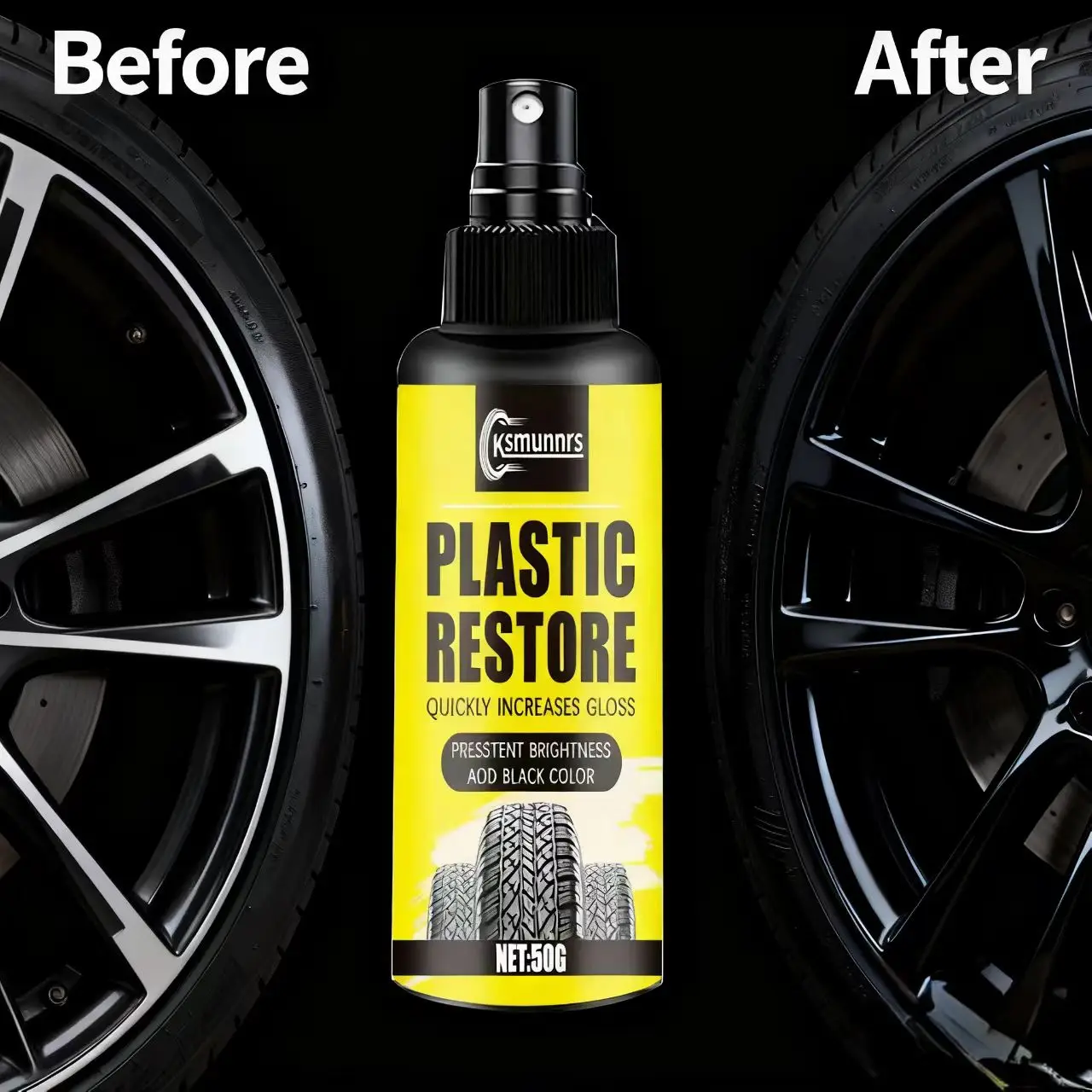 Ksmumnrs Plastic Restore Spray: Quick Gloss Boost, Long-Lasting Shine, Preserve Brightness & Add Black Color for Car Tires/Plast