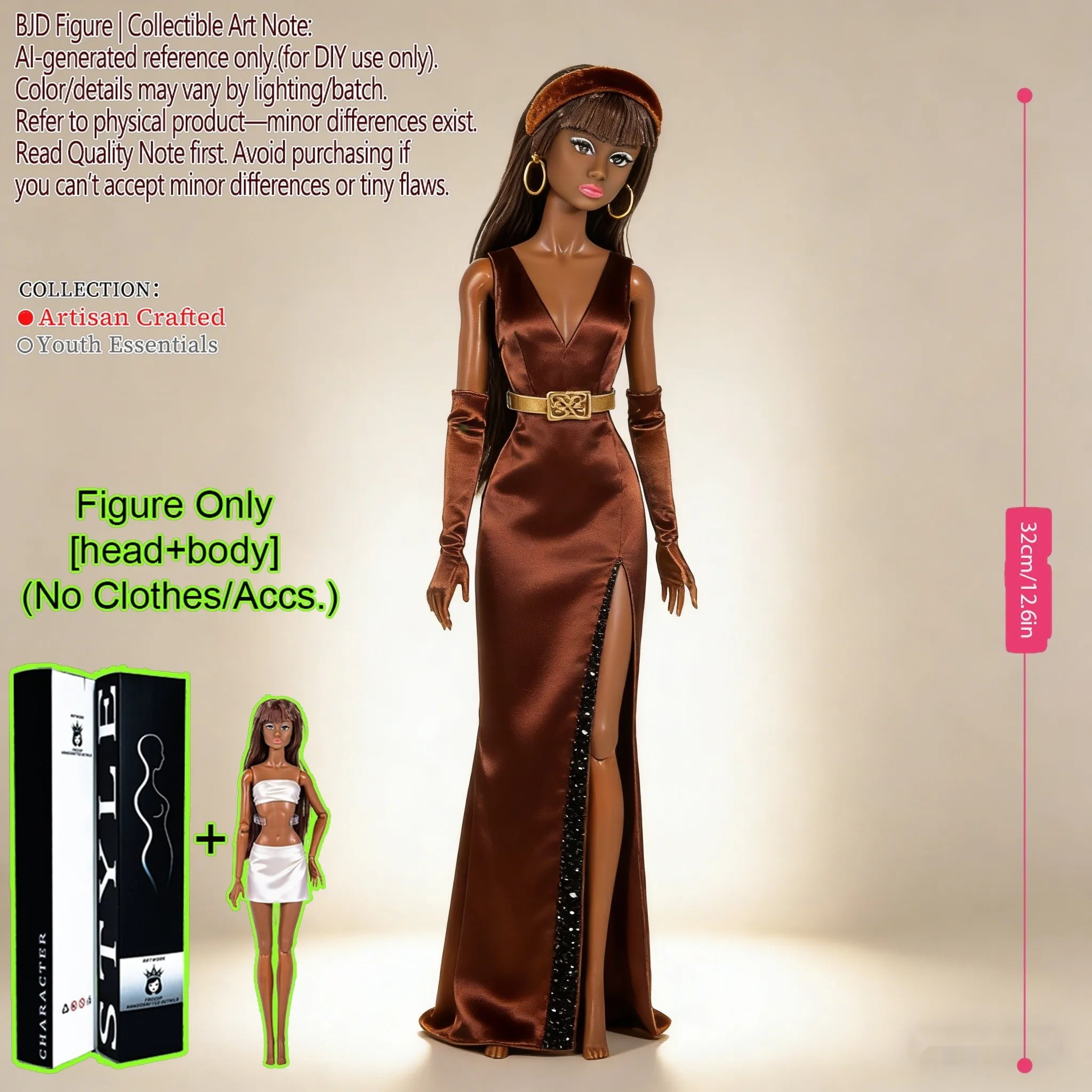 

Collector-Grade 1/6 BJD Doll,12.6in 12-Joint,Real Makeup&Fluffy Hair,Desktop Ornament Collection Display Decor No Cloth