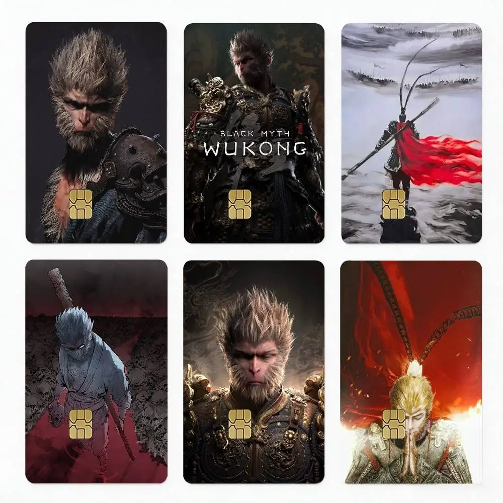 B-Black Myth Wu Kong 4pcs 1Set Laser Holographic Sticker Skin Cover for Credit Bank Debit Card
