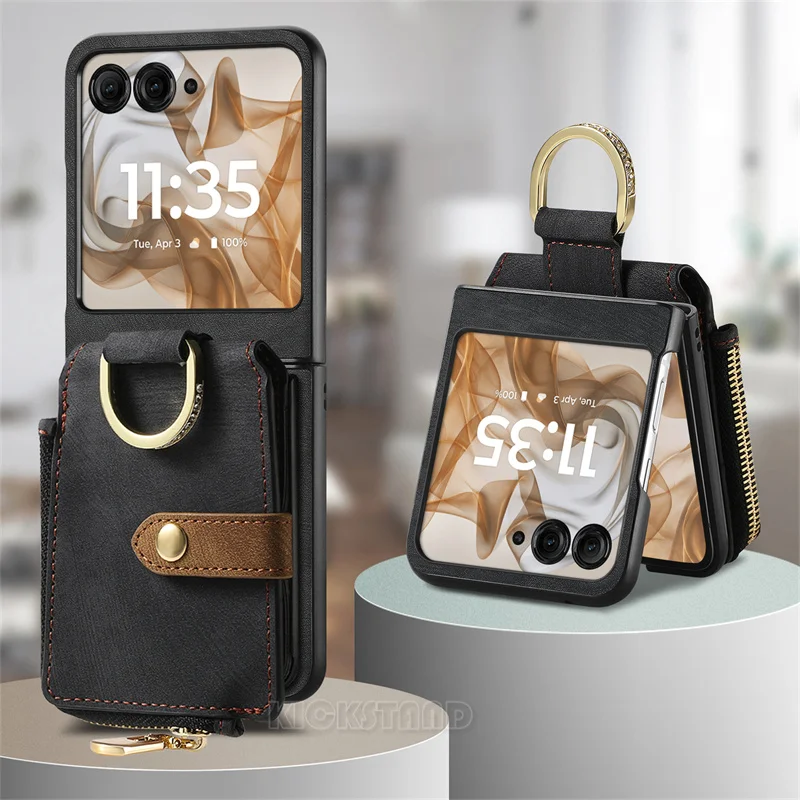 

Luxury Zipper Wallet For Motorola MOTO Razr 60 Ultra Razr50 40 Phone Protect Case Card Slots Purse Shockproof Leather Ring Cover