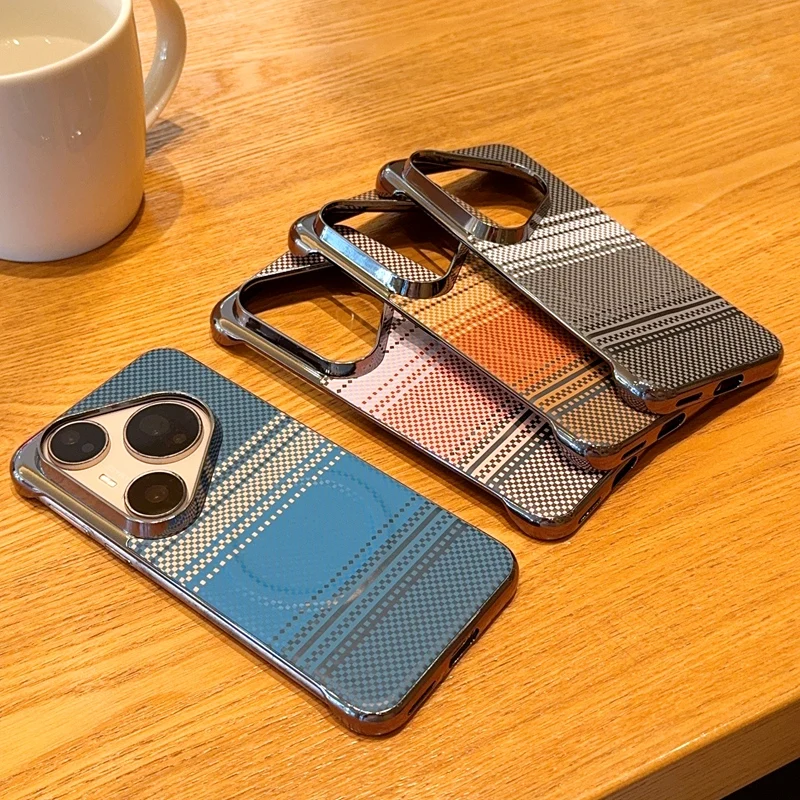 

Shockproof Frameless Carbon Fiber Grain Magnetic Phone Case For Huawei Pura 80 Pro 70 Pro 80 Ultra, Slim Hard Protective Cover