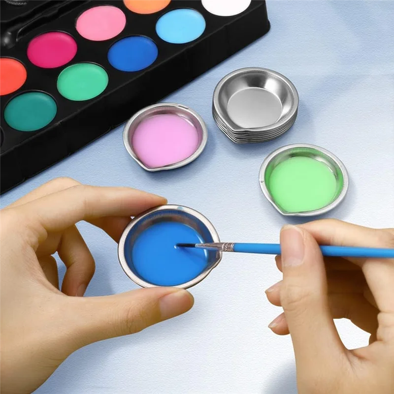30 PCS Stainless Steel Painting Color Palette, With Mouth 2 In Painting Trays Make-Up Pallets Mini Metal Paint